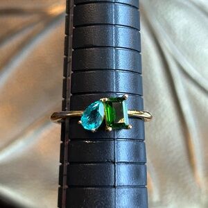 18k Plated Paraiba Color Topaz Adjustable Ring Size 7.75